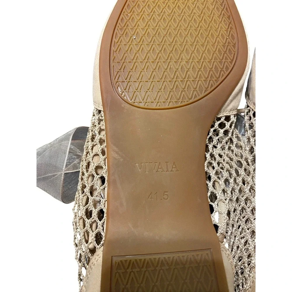 VIVAIA Miley Lace Up Mary Jane Flats Square Toe Beige Mesh Women's 41.5 US 10.5